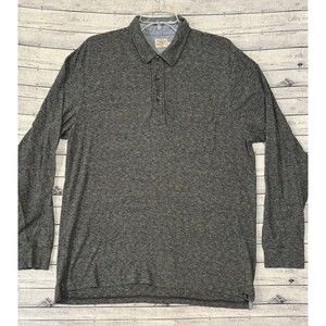 FAHERTY MENS Striped Pocket Polo Shirt Sz Large Long Sleeve Organic Cotton Gray